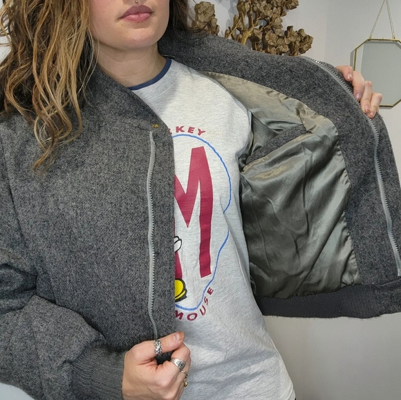 Vintage 80s 90s Britches Wool Bomber Jacket Coat Gray Mens Large Lined EUC - Picture 1 of 10